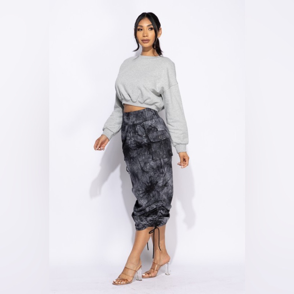 🟠291B. Ruched Tie dye Skirt - Black - Picture 3 of 10